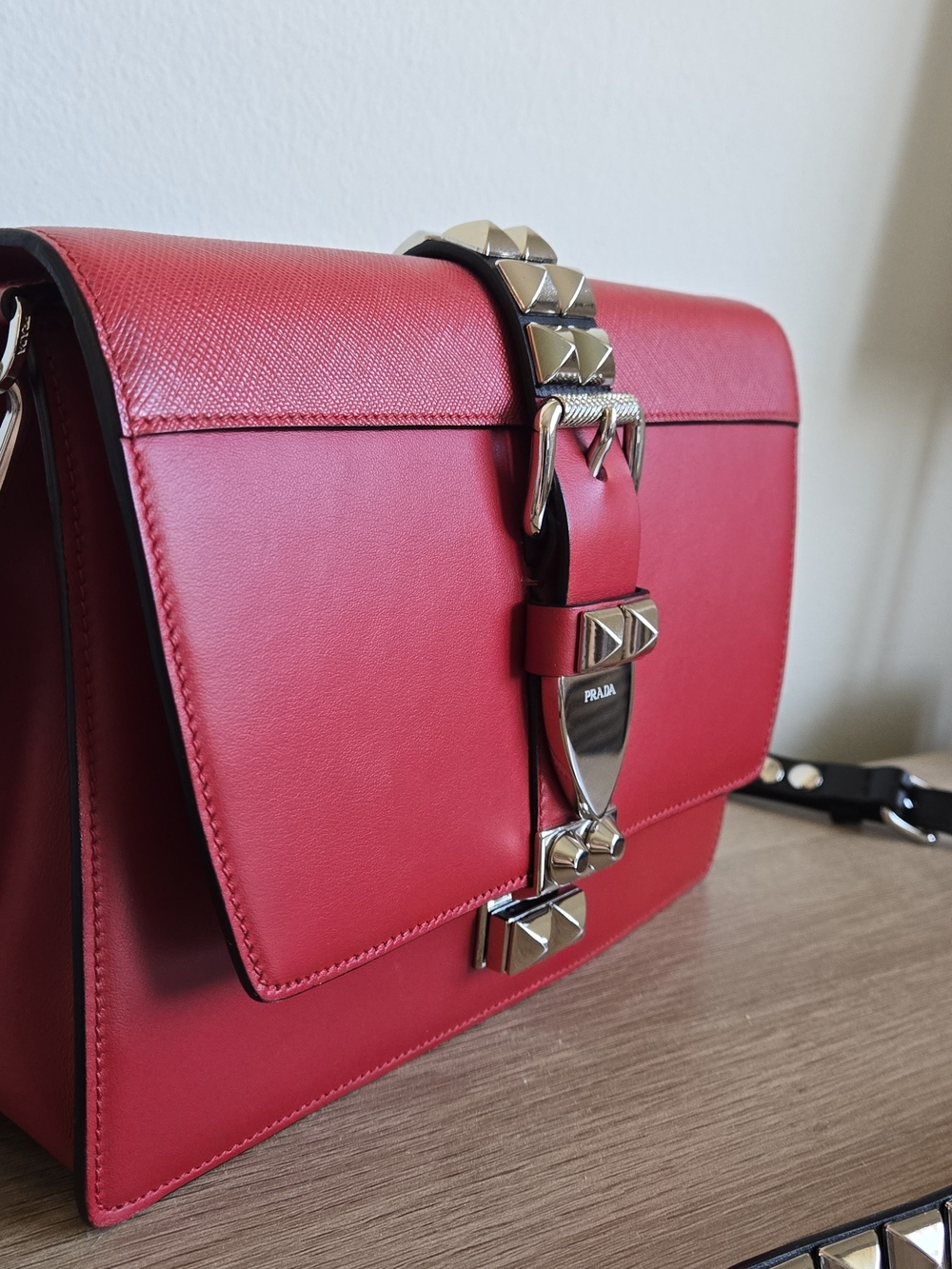 Prada Elektra Red/black Color City Calf+Saffiano Leather Crossbody Bag - Picture 4 of 9